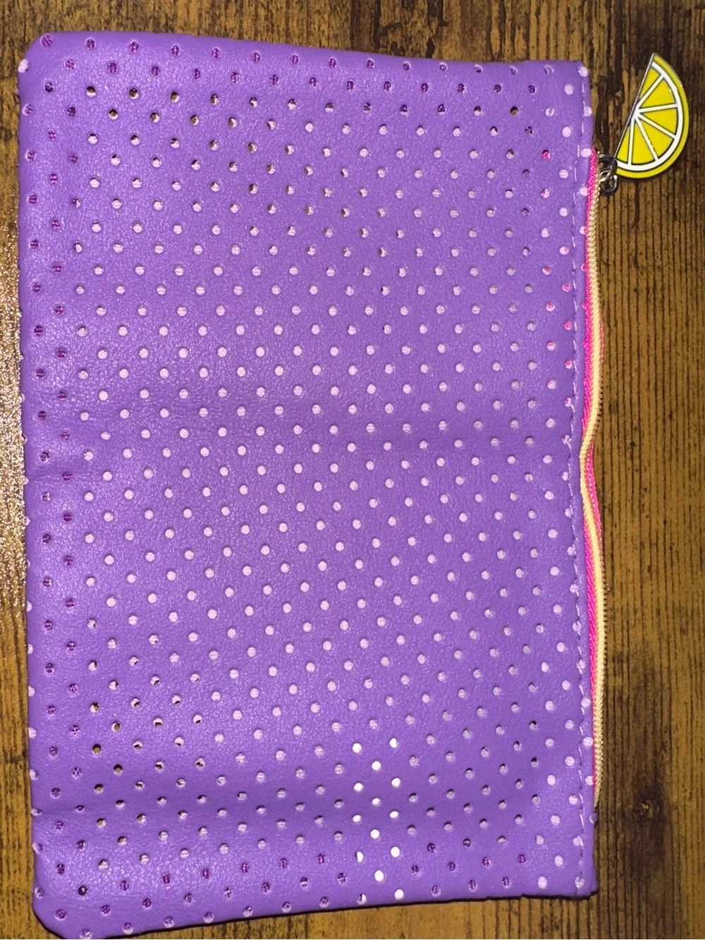 Purple Perforated Zipper Pouch with Lemon Charm